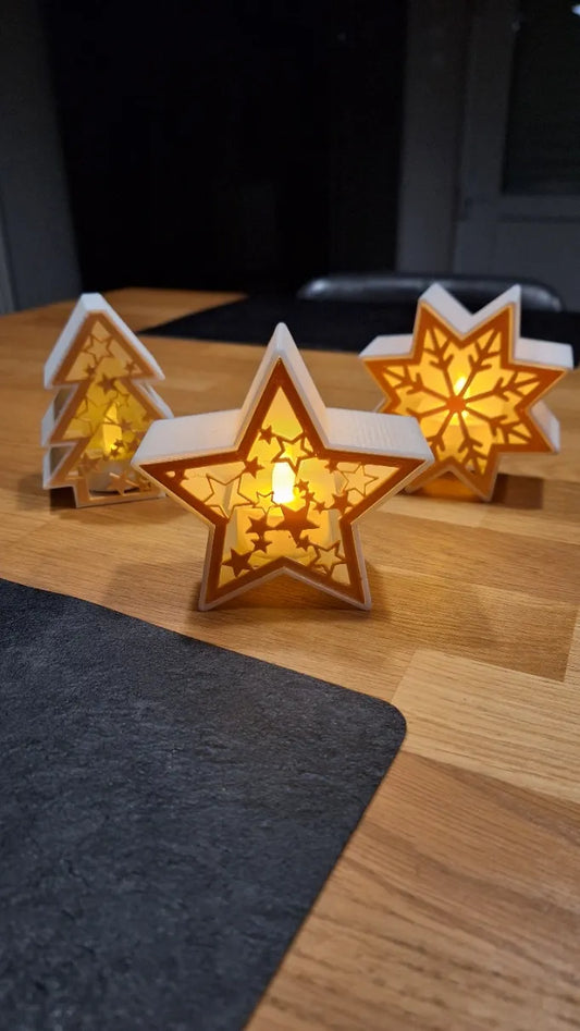 Noel 5 Köşeli Yıldız LED Mumluk | Desteksiz 3D Baskı Dekoratif Yılbaşı Süsü