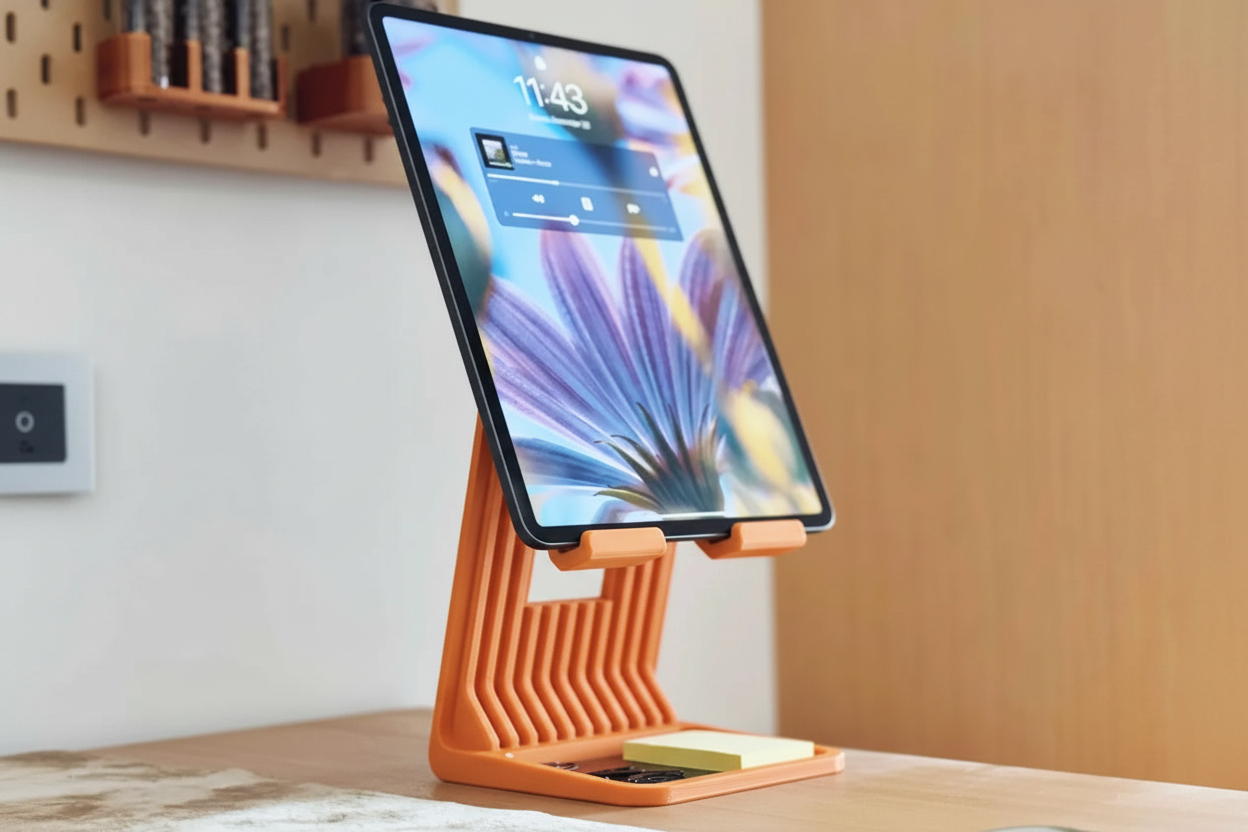 iPad / Tablet Stand Riser – Şarj Kablo Kanallı ve Saklama Bölmeli Premium Tablet Standı
