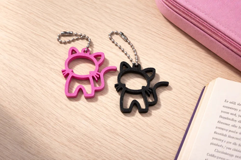Sevimli Kedi Temalı Anahtarlık Pembe Siyah İkili Set