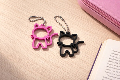 Sevimli Kedi Temalı Anahtarlık Pembe Siyah İkili Set