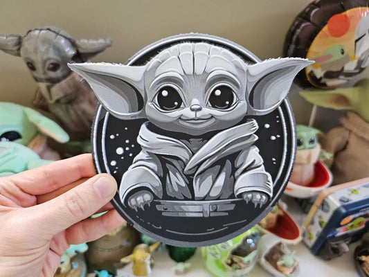 Star Wars Esintili "Yoda Baby for Me" HueForge Grogu Tablo (20 × 20 cm) | 3D Baskı Duvar Dekoru