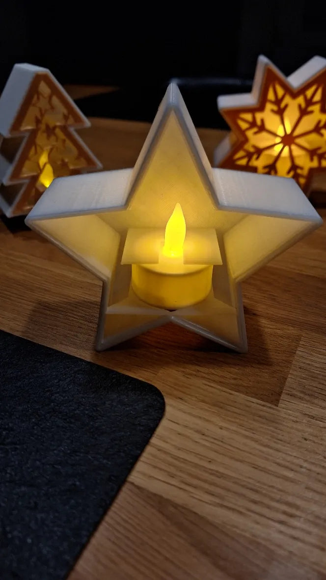 Noel 5 Köşeli Yıldız LED Mumluk | Desteksiz 3D Baskı Dekoratif Yılbaşı Süsü