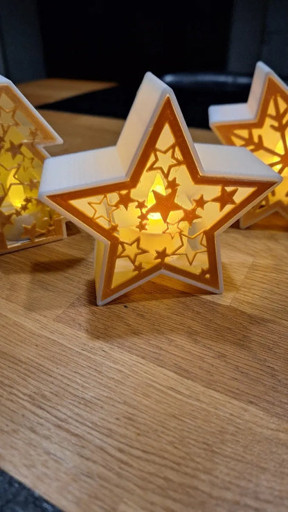 Noel 5 Köşeli Yıldız LED Mumluk | Desteksiz 3D Baskı Dekoratif Yılbaşı Süsü