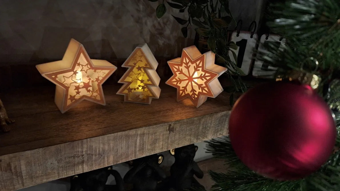 Noel 5 Köşeli Yıldız LED Mumluk | Desteksiz 3D Baskı Dekoratif Yılbaşı Süsü