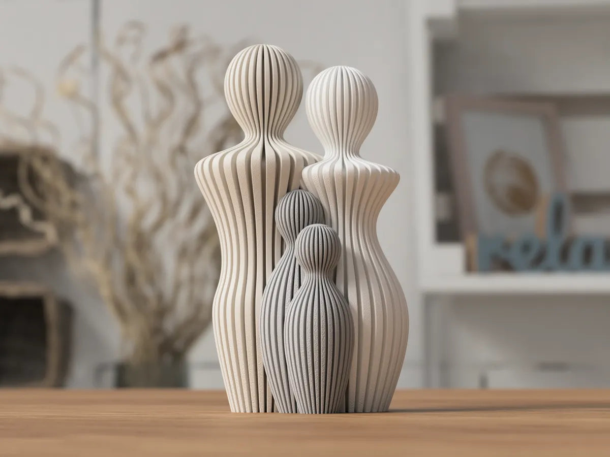 Aile Heykeli | 1–5 Çocuklu Dekoratif 3D Baskı Aile Figürü