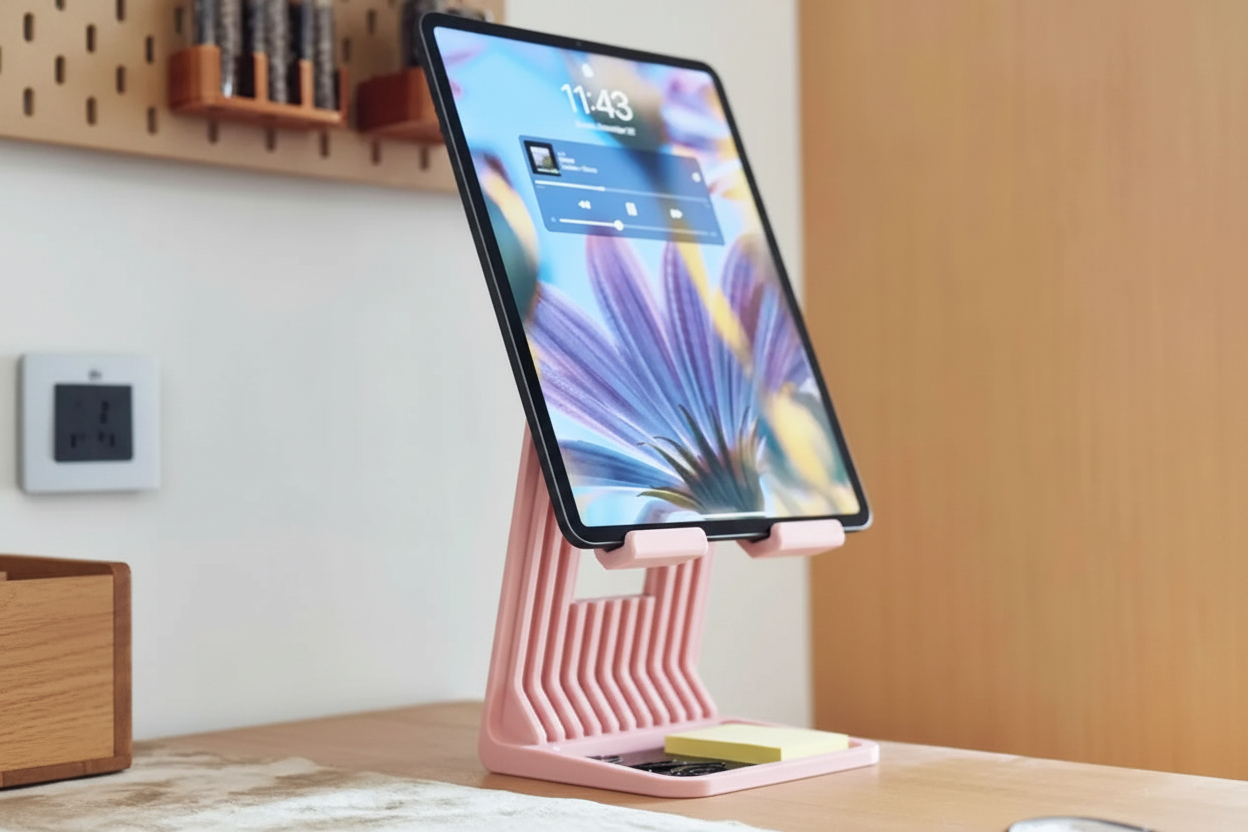iPad / Tablet Stand Riser – Şarj Kablo Kanallı ve Saklama Bölmeli Premium Tablet Standı