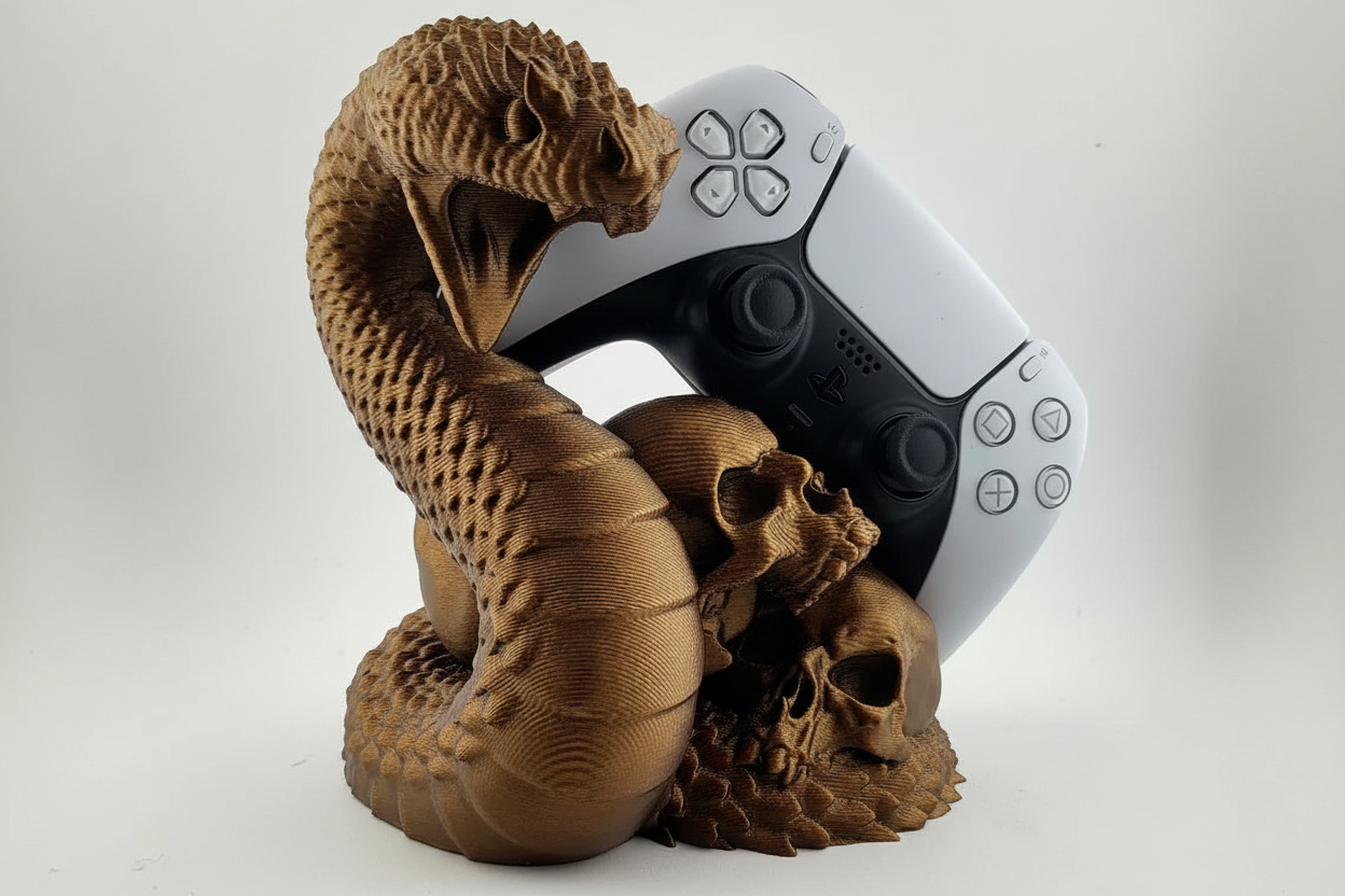 PS5 Controller Stand – Yılan ve Kuru Kafa Tasarımlı Premium Oyun Kumandası Standı