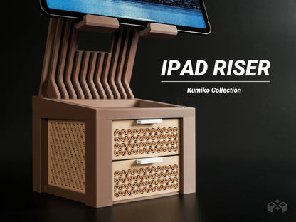 iPad / Tablet Stand Riser – Şarj Kablo Kanallı ve Saklama Bölmeli Premium Tablet Standı