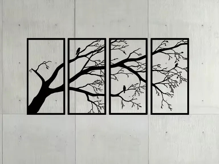 Hayat Ağacı Duvar Dekoru | Modern 4 Parçalı Duvar Sanatı