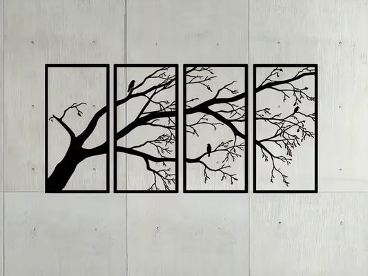 Hayat Ağacı Duvar Dekoru | Modern 4 Parçalı Duvar Sanatı