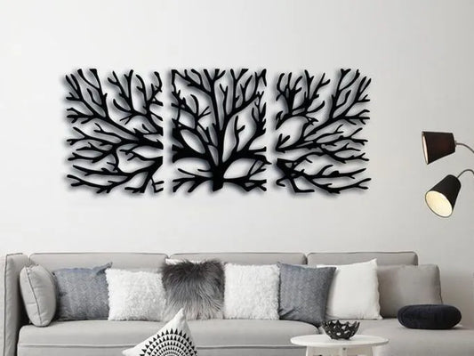 Hayat Ağacı Duvar Dekoru | 3 Parçalı Modern Duvar Süsü