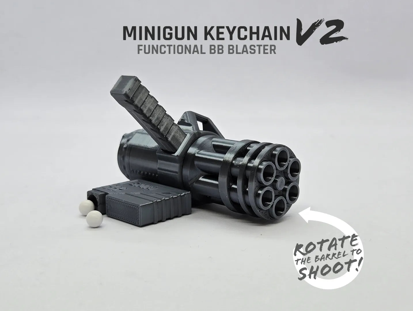 3D Baskı Minigun Anahtarlık ve Fidget Blaster – Çalışan 6mm BB Atar Oyun Aracı