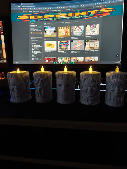 Horror Candle Set – Ghostface, Jason, Chucky, Annabelle ve Pennywise Temalı Korku Mum Seti 5 adet mum ve Led