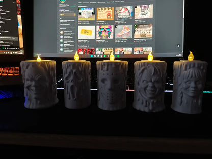 Horror Candle Set – Ghostface, Jason, Chucky, Annabelle ve Pennywise Temalı Korku Mum Seti 5 adet mum ve Led