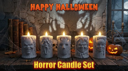 Horror Candle Set – Ghostface, Jason, Chucky, Annabelle ve Pennywise Temalı Korku Mum Seti 5 adet mum ve Led