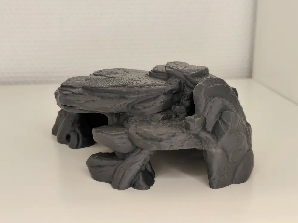 Doğal Kayrak Kaya Mağarası | Akvaryum ve Teraryum İçin 3D Baskı Saklanma Alanı (15 × 12 × 6 cm)