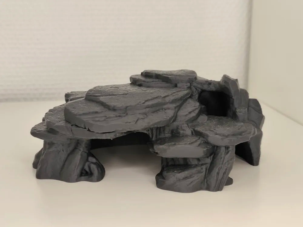 Doğal Kayrak Kaya Mağarası | Akvaryum ve Teraryum İçin 3D Baskı Saklanma Alanı (15 × 12 × 6 cm)