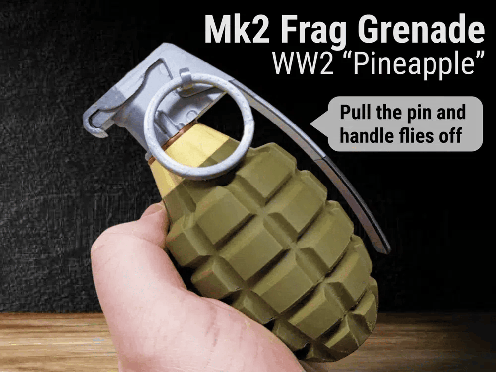 Efsanevi Mk2 "Ananas" El Bombası (Fırlayan Mandallı) - Gerçekçi 3D Baskı WWII Maketi