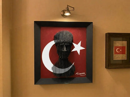 Atatürk Katmanlı Duvar Tablosu – Türk Bayraklı 3D Baskı Dekoratif Duvar Sanatı