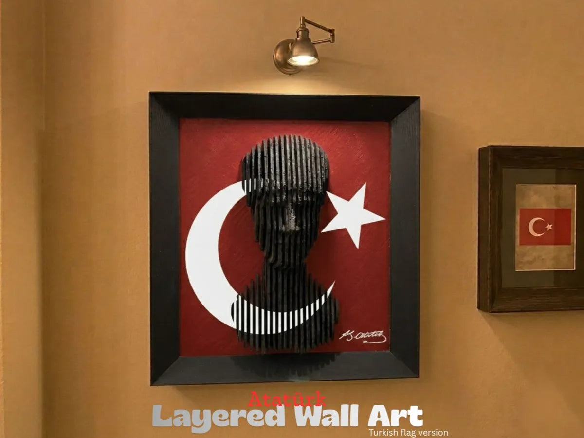 Atatürk Katmanlı Duvar Tablosu – Türk Bayraklı 3D Baskı Dekoratif Duvar Sanatı