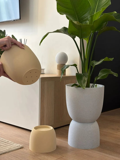Kum Saati Tasarımlı Saksı | Gizli Damlama Tepsili Modern Saksı