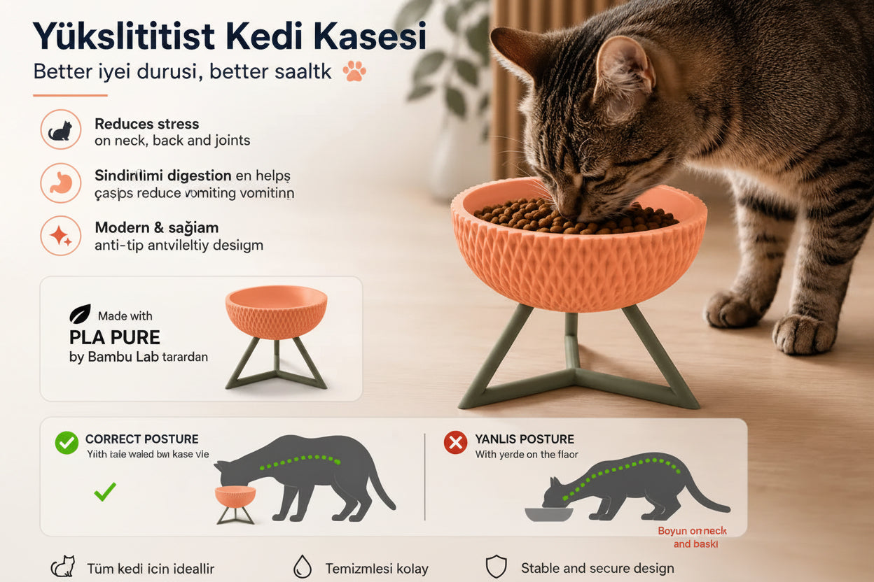 Yükseltilmiş Kedi Mama ve Su Kabı
