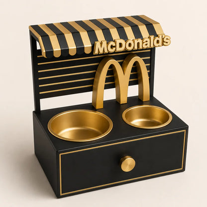 Retro Fast Food Temalı Evcil Hayvan Mama İstasyonu – Çift Mama Kabı ve Çekmeceli Düzenleyici