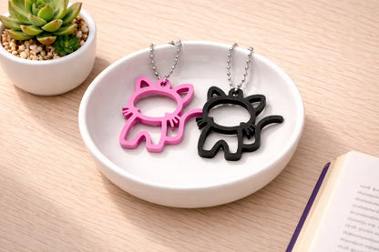 Sevimli Kedi Temalı Anahtarlık Pembe Siyah İkili Set