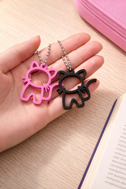 Sevimli Kedi Temalı Anahtarlık Pembe Siyah İkili Set