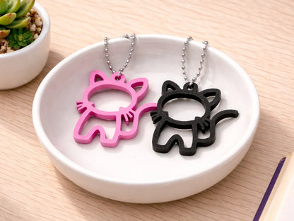 Sevimli Kedi Temalı Anahtarlık Pembe Siyah İkili Set