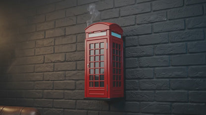 Telefon Kulübesi Tasarımlı Duvara Monte Metal Küllük | Dış Mekan Sigara İzmarit Kutusu | Kilit Gerektirmeyen Pratik Küllük